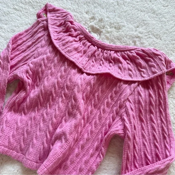 Zara Pink Ruffle Collar Cropped Cardigan with Yellow Floral Embroidery - Picture 7 of 8